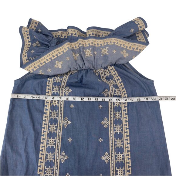 Joy Joy Womens Off-Shoulder Embroidered Chambray Blue Top Size Large 100% Cotton - Picture 6 of 10